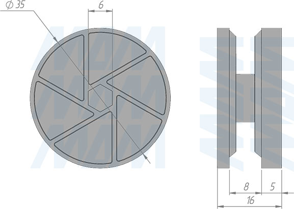 Размеры эксцентрика для плит толщиной от 22 мм, D35 мм (артикул EC35-22)