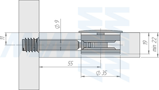 Установка эксцентрика для плит толщиной от 22 мм, D35 мм (артикул EC35-22), схема 1