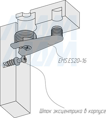 Установка эксцентрика в металлическом корпусе с бортиком и дополнительной футоркой для плиты 16 или 18 мм (артикул EMS.EC20-16), схема 2