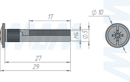 Размеры межсекционной стяжки мама М4x27 мм (артикул FTN M4 X 27 BR MP)
