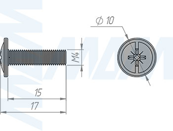 Размеры межсекционной стяжки папа М4x15 мм (артикул FTS M4 X 15 BR MP)