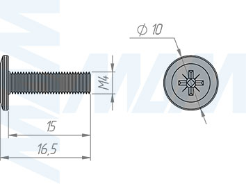 Размеры межсекционной стяжки папа М4x15 мм с плоской головкой (артикул FTS M4 X 15 FL MP)