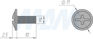 Размеры винта M4х10 мм с полукруглой головкой под крест (артикул HS M4 X10)