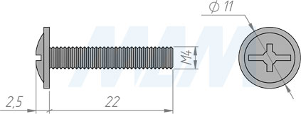 Размеры винта M4х22 мм с полукруглой головкой под крест (артикул HS M4 X22)