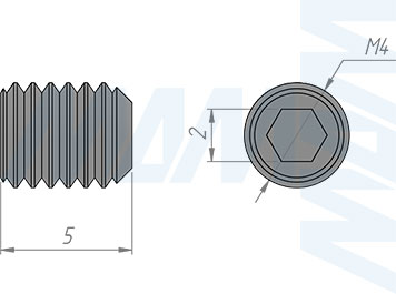 Размеры установочного винта под шестигранник, DIN 913 М4х5 (артикул HSS-M4X5)