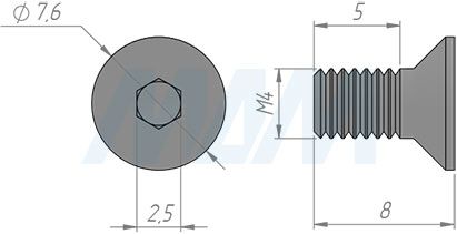 Размеры винта с потайной головкой под шестигранник, M4x8 (артикул HXS M4X8)