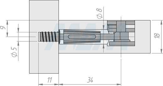 Установка эксцентрика M-FIX для плит толщиной 18 мм (артикул M-FIX18), схема 1