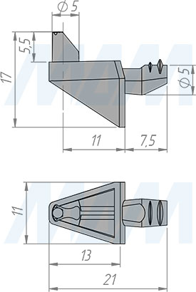 Размеры полкодержателя для деревянных полок с фиксацией (артикул ME66)