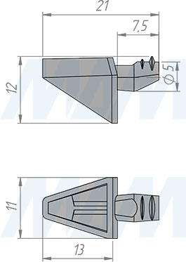 Размеры полкодержателя для деревянных полок без фиксации фиксацией (артикул ME67)