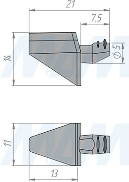 Размеры полкодержателя для стеклянных полок без фиксации (артикул MV65)