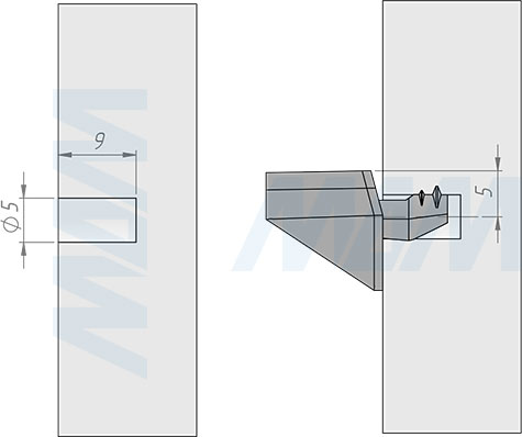 Установка полкодержателя для стеклянных полок без фиксации (артикул MV65)
