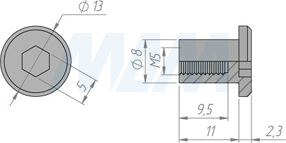 Размеры гайки ERICSONA M5 (артикул NE M5 B)