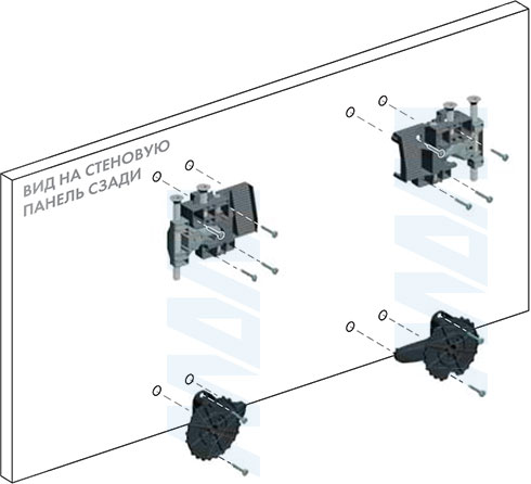 Монтаж мебельного навеса и регулируемого упора SYMETRA на стеновую панель (артикул P2408184ZN), схема 1