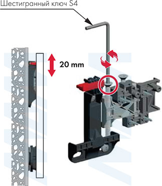 Регулировка по вертикали мебельного навеса SYMETRA для стеновых панелей (артикул P2408184ZN)