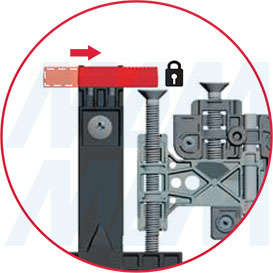Перевод фиксатора против опрокидывания в рабочее положение при фиксации стеновой панели на мебельные навесы SYMETRA (артикул P2502434ZN)