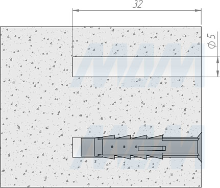Установка дюбеля 5x30 мм (артикул PD T53)