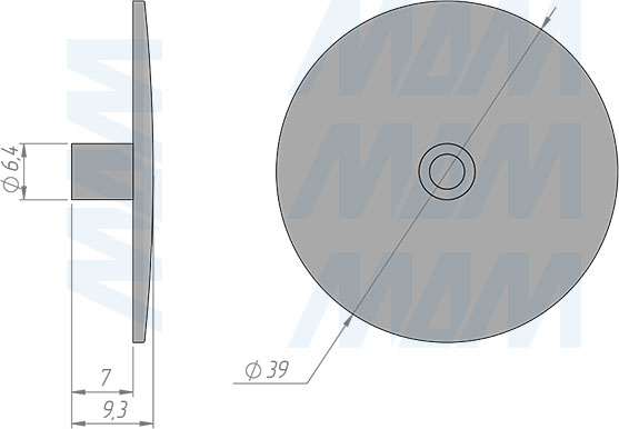 Размеры эксцентрика для плит толщиной от 22 мм, D35 мм (артикул PL35)