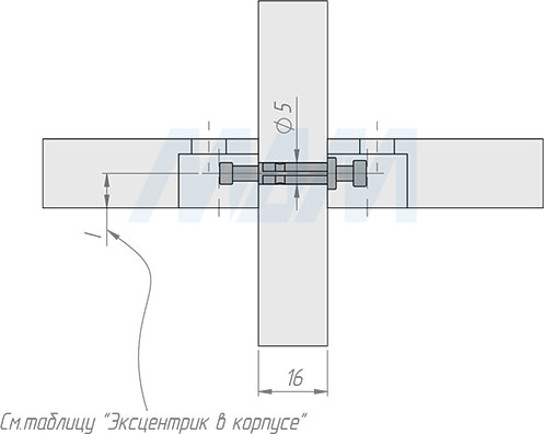 Установка двустороннего штока эксцентрика в корпусе для плиты 16 мм (артикул SB-16X34.D), схема 1