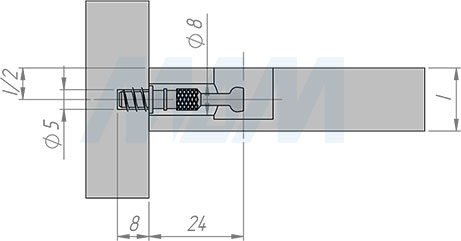 Установка штока эксцентрика евровинт (24 мм) резьба 7,5 мм (артикул SB-24X7.5.E), схема 1