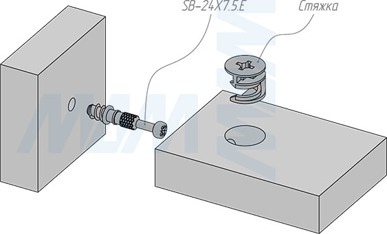 Установка штока эксцентрика евровинт (24 мм) резьба 7,5 мм (артикул SB-24X7.5.E), схема 2