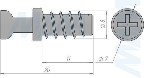 Размеры штока эксцентрика в корпусе, евровинт (артикул SB-2X11.E)
