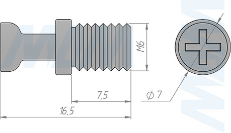 Размеры штока эксцентрика в корпусе, M6 (артикул SB-2X7.5.M6)