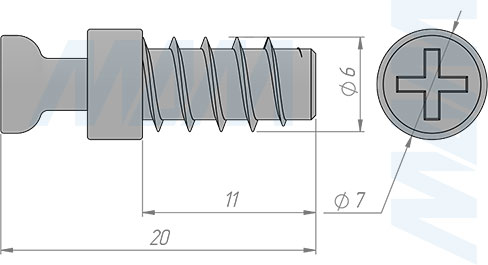 Размеры штока эксцентрика в квадратном корпусе, евровинт (артикул SB-3.5X11.E)