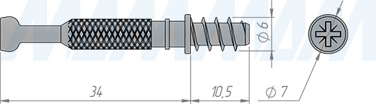 Размеры штока 34х10,5 мм для эксцентриковой стяжки D15 мм (артикул SB-34X10.5.E)