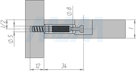 Установка штока 34х10,5 мм для эксцентриковой стяжки D15 мм (артикул SB-34X10.5.E), схема 1