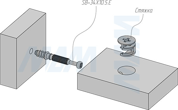 Установка штока 34х10,5 мм для эксцентриковой стяжки D15 мм (артикул SB-34X10.5.E), схема 2