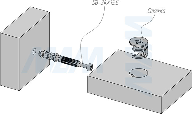 Установка штока эксцентрика евровинт (34 мм) резьба 15 мм (артикул SB-34X15.E), схема 2