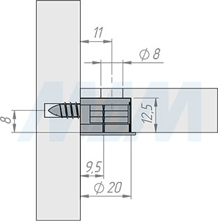 Установка эксцентрика в квадратном пластиковом корпусе с бортиком для плиты 16 мм (артикул SE74), схема 1