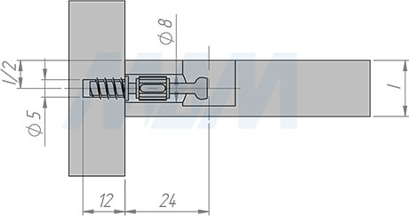 Установка штока эксцентрика евровинт с пластиковым элементом (24 мм) резьба 10 мм (артикул SPB-24X10.E), схема 1