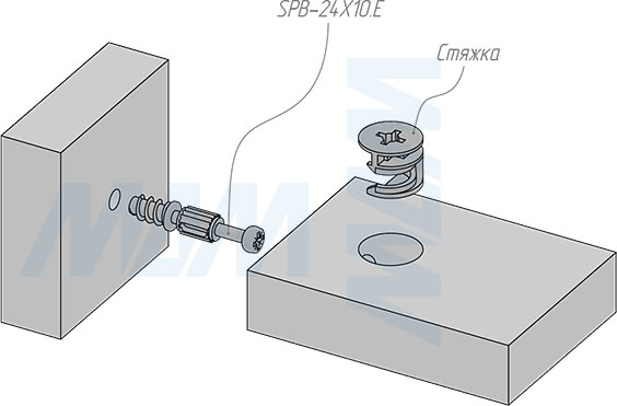 Установка штока эксцентрика евровинт с пластиковым элементом (24 мм) резьба 10 мм (артикул SPB-24X10.E), схема 2