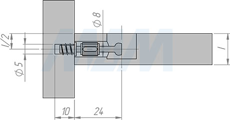 Установка штока эксцентрика евровинт с пластиковым элементом (24 мм) резьба 7,5 мм (артикул SPB-24X7.5.E), схема 1