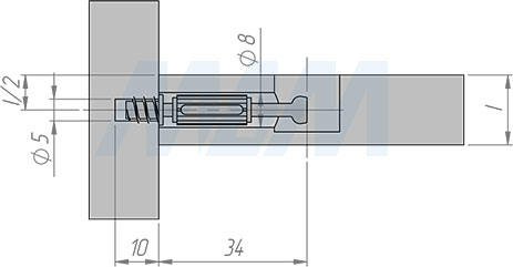 Установка штока эксцентрика евровинт с пластиковым элементом (34 мм) резьба 7,5 мм (артикул SPB-34X7.5.E), схема 1