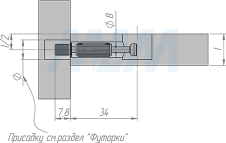 Установка штока M6 34х7,8 с пластиковым элементом для эксцентриковой стяжки D15 (артикул SPB-34X7.8.M6), схема 1