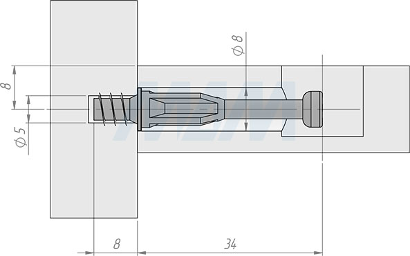 Установка штока эксцентрика евровинт (34 мм) (артикул TL031), схема 2