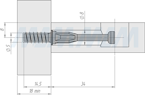Установка штока эксцентрика евровинт (34 мм) (артикул TL17), схема 2