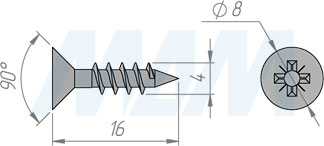 Размер самореза 4x16 мм с потайной головкой под крест (артикул US4,0 X 16)