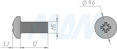 Размеры винта M5x12 мм с полукруглой головкой под крест (артикул WPM M5 X12 IB)
