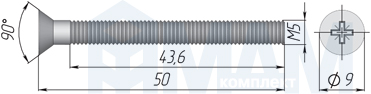 Размер винта М5х50 мм с потайной головкой под крест (артикул WS M5 X50KB)