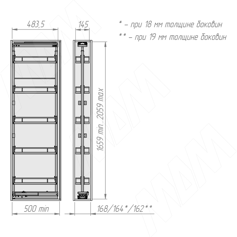 ELEMENT Колонна выдвижная 200мм, сборная, 5 корзин, Н=1960-2360, к-т, графит CLST.3521.20HFS.GR, фото 3