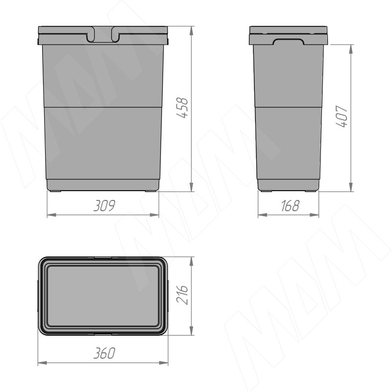 SINGLE L Ведро с ручками, пластик, объем 30л, H=460мм, цвет серый фото товара 4 - LA30G
