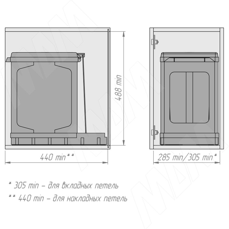 TOWER Система сортировки и хранения, 1 емкость (18л), авт. крышка, нижнее крепление, пластик фото товара 4 - PAP609/1