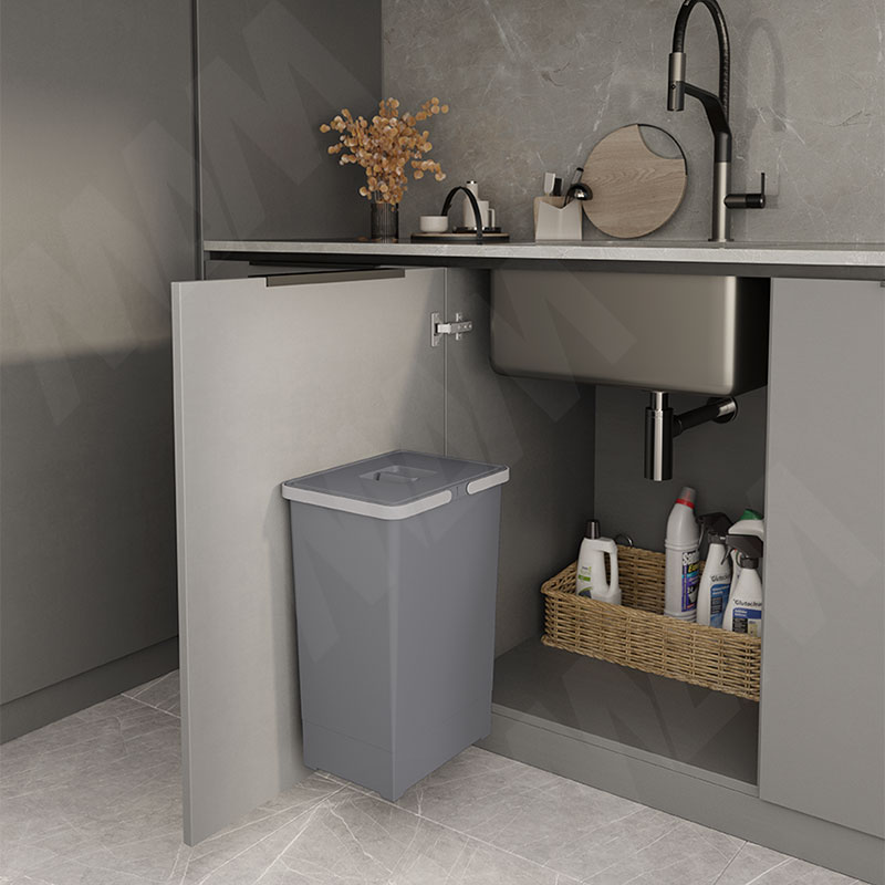 EASY Ведро для мусора подвесное 24л с крышкой, с крепежом, цвет серый базальт RAL7012 фото товара 5 - PBDSPSG44C97