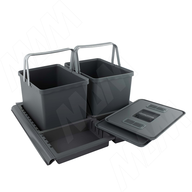 METROPOLIS Система сортировки и хранения, фасад 600мм, 2 емкости с крышкой (12л+12л), цвет серый базальт фото товара 2 - PTC22060501FC97