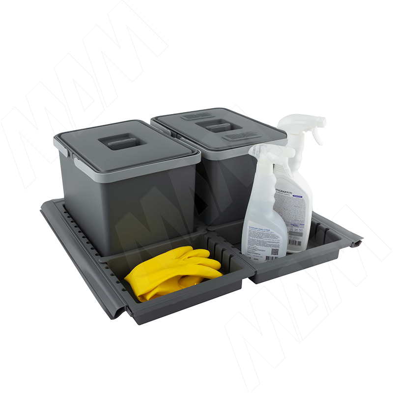 METROPOLIS Система сортировки и хранения, фасад 600мм, 2 емкости с крышкой (12л+12л), цвет серый базальт фото товара 4 - PTC22060501FC97