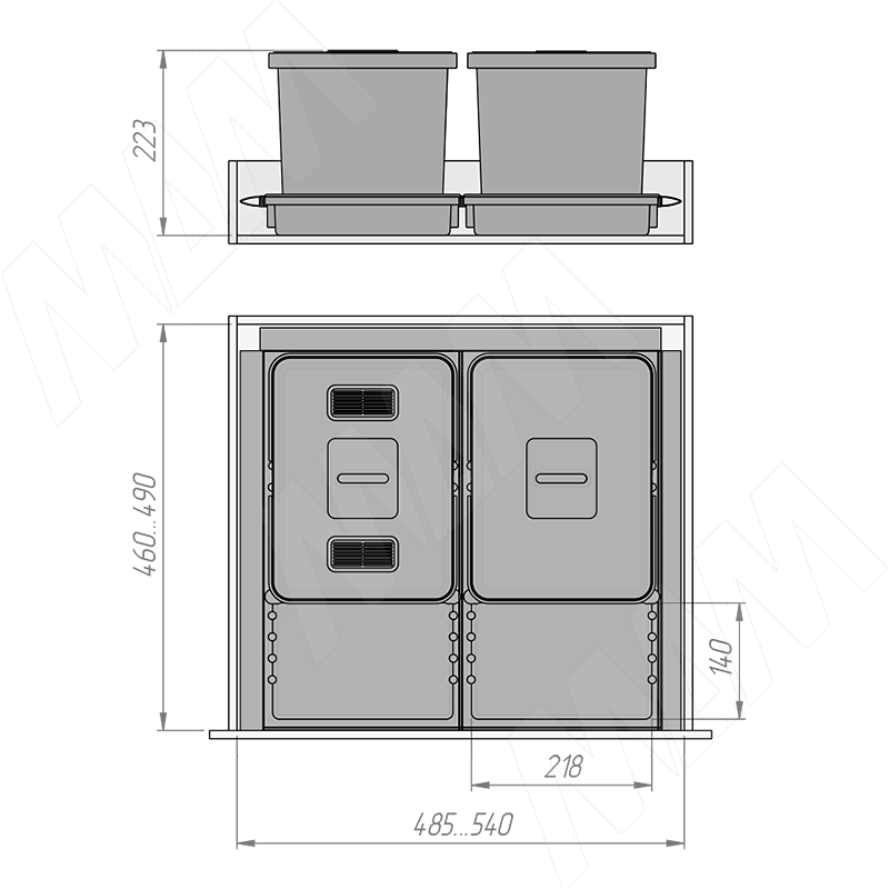 METROPOLIS Система сортировки и хранения, фасад 600мм, 2 емкости с крышкой (12л+12л), цвет серый базальт фото товара 11 - PTC22060501FC97