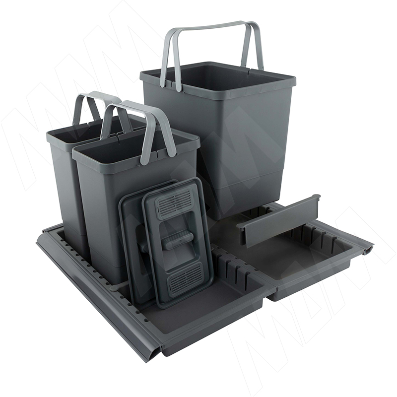 METROPOLIS Система сортировки и хранения, фасад 600мм, 3 емкости с крышкой (15л+6л+6л), цвет серый базальт фото товара 2 - PTC28060504FC97